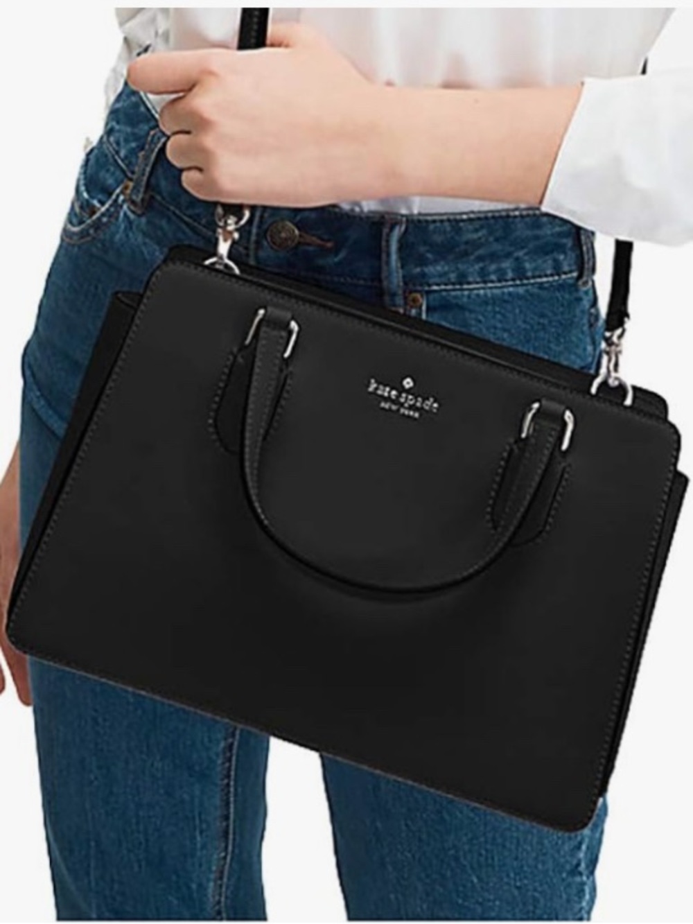 Kate Spade New York Black Saffiano Leather Structured Satchel Handbag